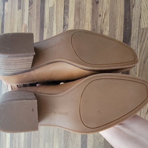 Lucky Brand Brown Tan Ilisse Leather Ankle Bootie Cowboy Slip On - Picture 14 of 16